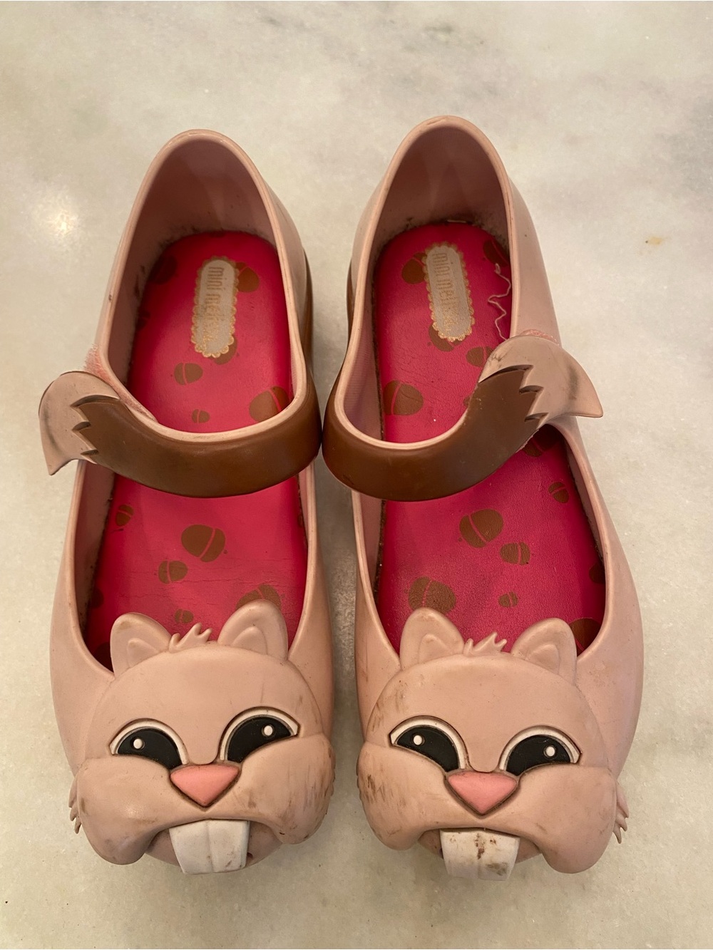 Mini Melissa Pink Beaver Mary Janes with Brown Strap